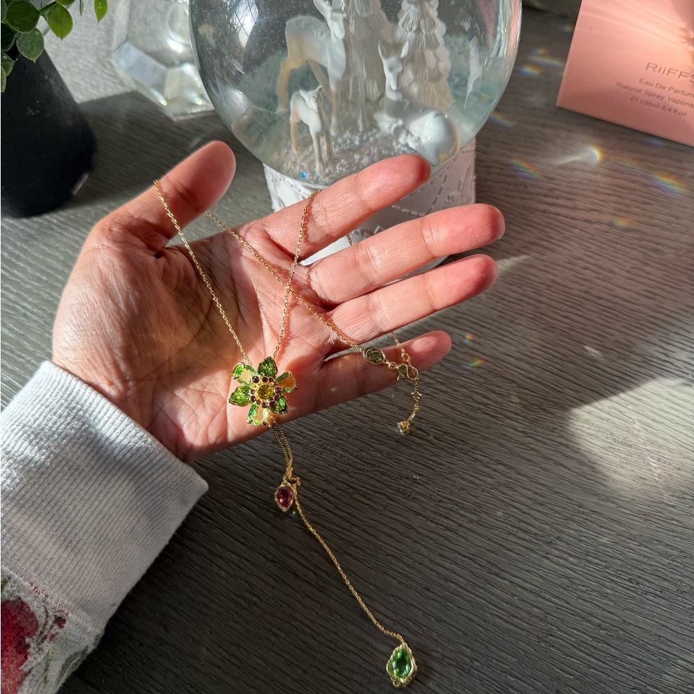 Swarovski Idyllia Y Pendant Mixed Cuts Green Multicolor Slider Necklace